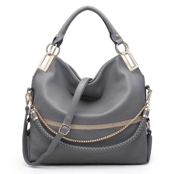 DAESIN Women’s Gray Classic Chain Large Hobo Handbag With Rhinestone Detail - Picture 1 of 12